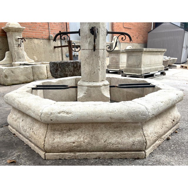 Pernes French Limestone 4-Spout Center Fountain With Shaped Basin Walls For Sale - Image 15 of 16