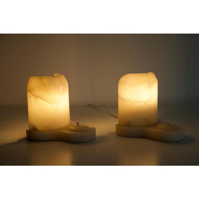 Large Hand-Carved Alabaster Table Lamps, Germany, 1930s, Set of 2 For Sale - Image 9 of 11