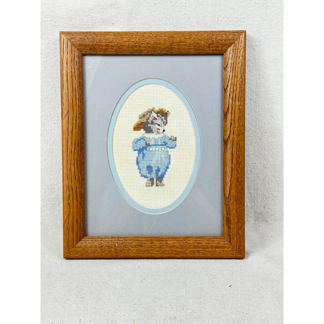 Children's Vintage Framed Hand Done Beatrix Potter Cross Stitch Nursery Art For Sale - Image 3 of 5