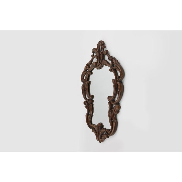 Mid-Century Modern Baroque Mirror with Hand Carved Oak Ornated Frame, France, 1950s For Sale - Image 3 of 11