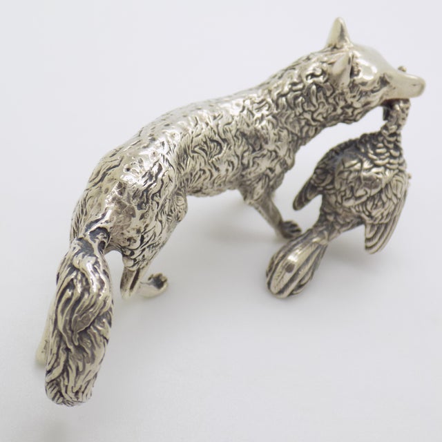 Vintage Italian Handmade Genuine Silver Large Fox With Hunted Game Figurine Rare Sculpture For Sale - Image 6 of 10