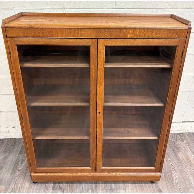Antique Victorian or Arts and Crafts Style Golden Oak Display Cabinet Bookcase For Sale - Image 15 of 16