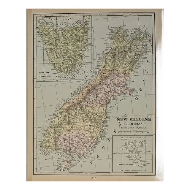 1901 Cram Map of Queensland, New Zealand's South Island and Tasmania For Sale