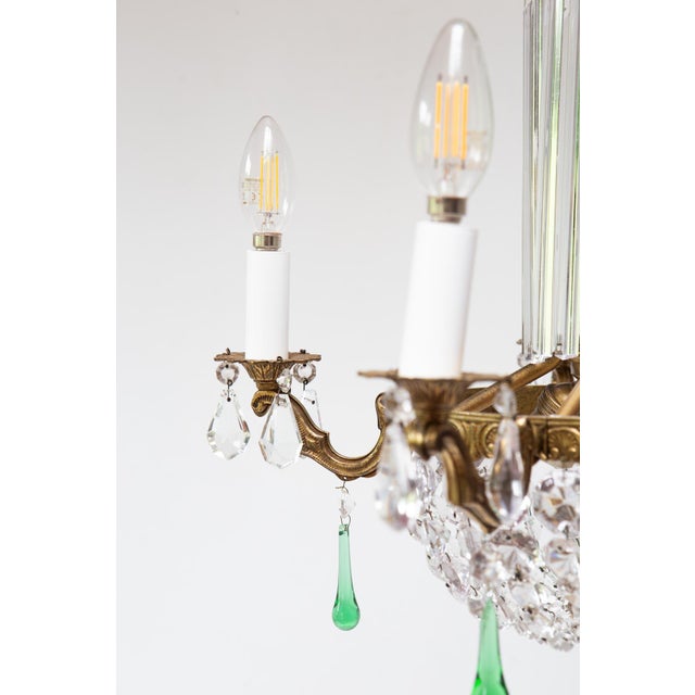 Vintage French Bronze Chandelier with Crystals, 1940s For Sale - Image 6 of 11