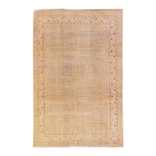 1960s Vintage Persian Distressed Beige Handmade All-Over Wool Rug For Sale