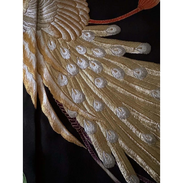 Textile Vintage Japanese Formal Black Silk Kimono with Pheonix Embroidery For Sale - Image 7 of 18