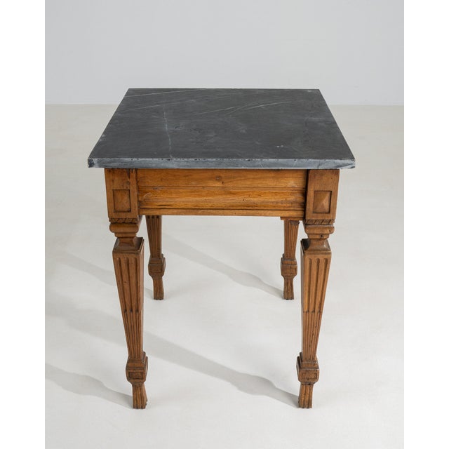 19th Century France Golden Oak Fluted-Leg Marble-Top Side Table For Sale - Image 10 of 11