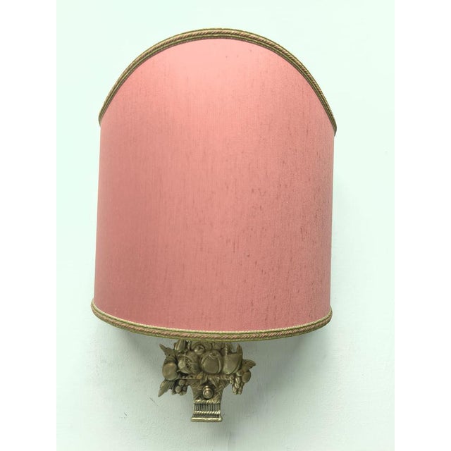 Fabric Fan Lampshade with Cast Fruit Decoration, 1950s For Sale - Image 4 of 11