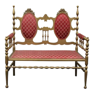 Mid 20th Century Antique Victorian Gilded Window Bench, Loveseat, New Upholstery