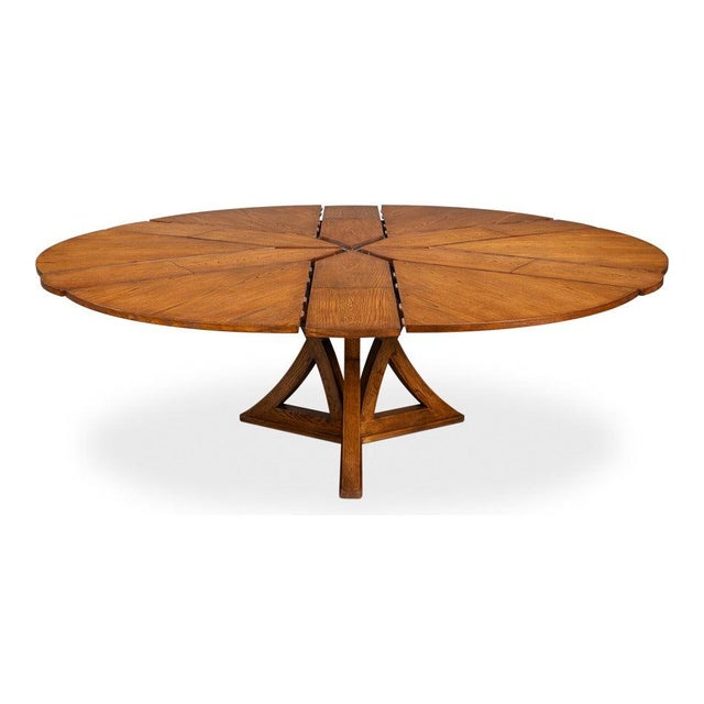 Transitional Round Dining Table, Large - Light Brown Oak For Sale - Image 4 of 11