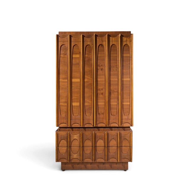Tobago Brutalist Mid Century Walnut Armoire Dresser This armoire measures: 40 wide x 21.75 deep x 73.5 inches high Good...