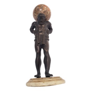Atlas Bronze Statue with Sky-Blue Marble Vault, 19th Century For Sale