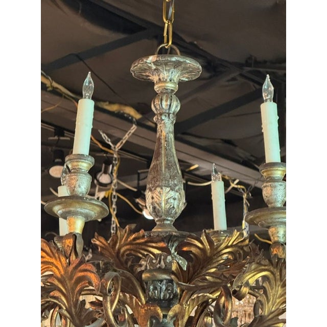 Mid 20th Century Vintage Italian Silver and Gold Leaf Chandelier For Sale - Image 5 of 7