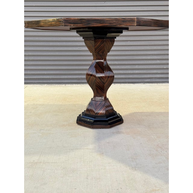 1950s French Art Deco Style Octagonal Center / Foyer Table in Zebrano Wood & Parquetry Finish For Sale - Image 4 of 6