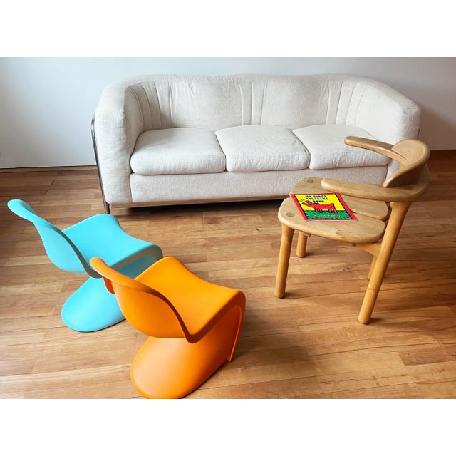 Mid-Century Modern Mid-Century Modern Panton Junior Kids Chairs by Verner Panton Vitra, Turquoise + Orange - a Pair For Sale - Image 3 of 11