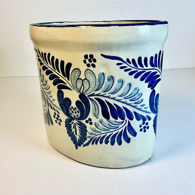 Early 1900s Antique Boho Chic Rustic European Faience Delft Crock Vessel. For Sale - Image 9 of 13