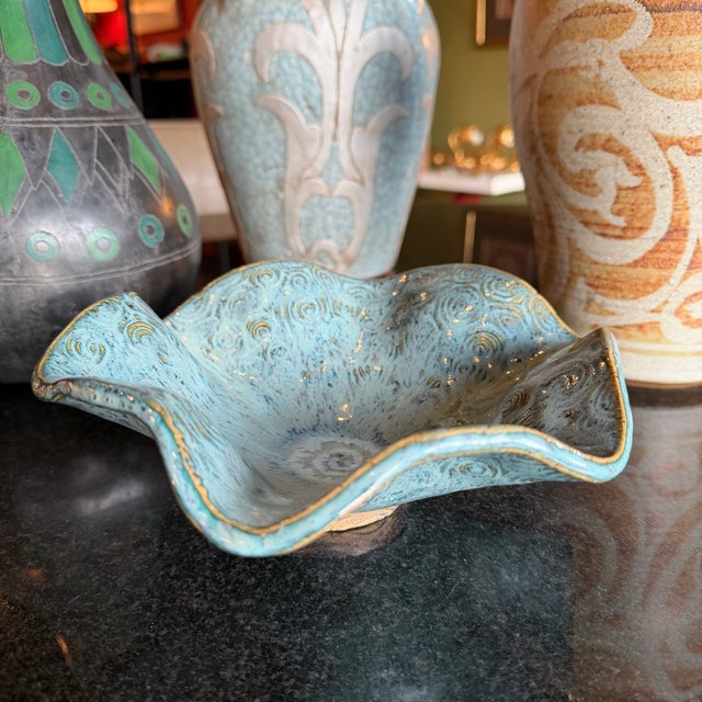 Vintage Wavy Ceramic Studio Pottery Bowl For Sale In Los Angeles - Image 6 of 7