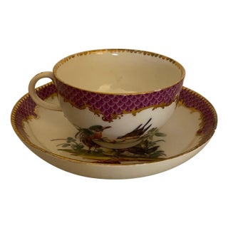 19th Century Meissen Hand Painted Cup and Saucer For Sale