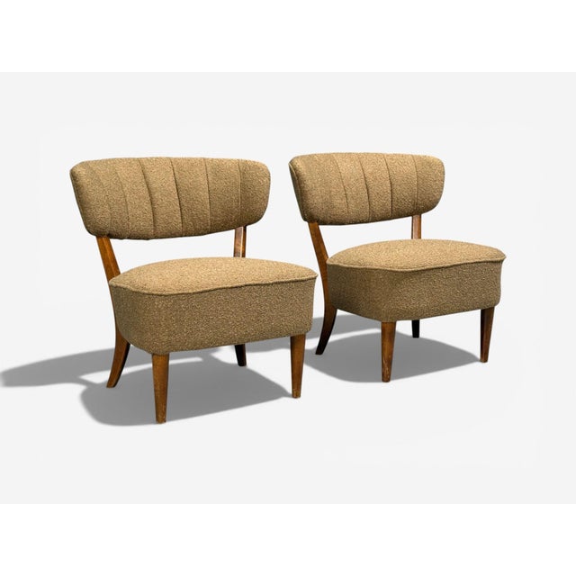 Lisa Johansson-Pape, Lounge Chairs, Brown Boucle, Wood, Finland, 1940s For Sale - Image 4 of 10
