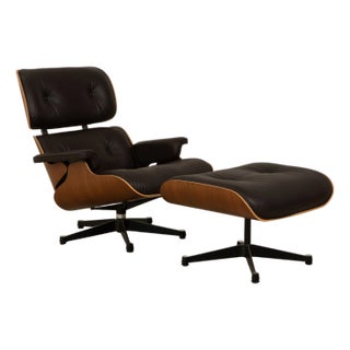 Set of Lounge Chair and Ottoman in Dark Brown Leather by Charles & Ray Eames for Vitra For Sale