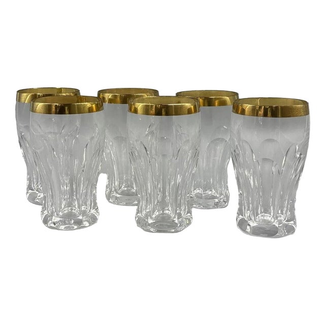Aperitif Glasses with 18K Gold Rim by Franz Kaspar for Glashütte, 1950s, Set of 6 For Sale