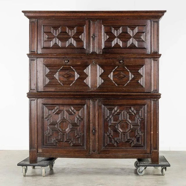 Coffee An Impressive Early 18th Century Dutch Oak Geometric Kussen Cabinet With Integral Secretaire For Sale - Image 8 of 12