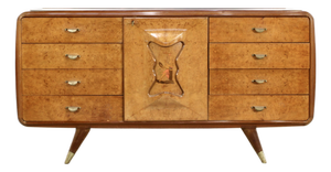 Mid-Century Modern Italian Walnut Burl and Brass Sideboard, 1950s