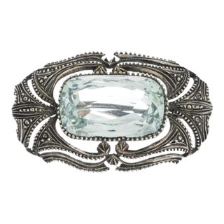 Silver Brooch with Aquamarine, 20th Century For Sale