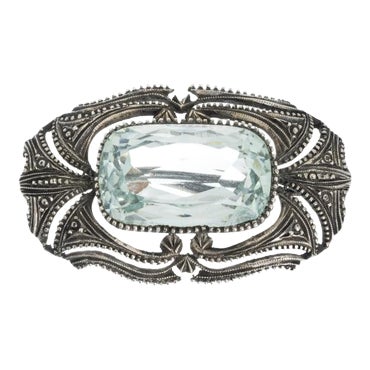 Silver Brooch with Aquamarine, 20th Century For Sale