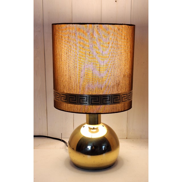 Brown Vintage Gilt Metal Ball Table Lamp with Brown Fabric Shade from Bewatt, 1980s For Sale - Image 8 of 8