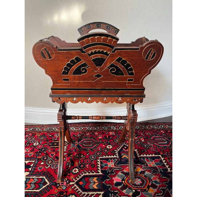 Brown 19th Century Antique Victorian Eastlake Style Wooden Music Caddy, Magazine Rack For Sale - Image 8 of 12