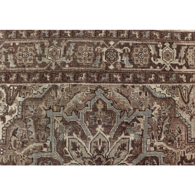 Vintage Persian Heriz Rug with Medallion Design in Brown Tones Midcentury Persian carpet with layered Medallion and...