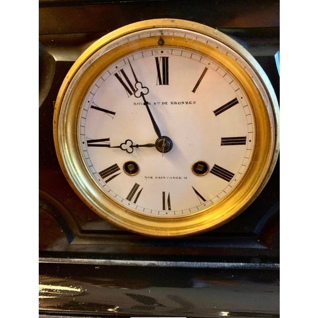 Circa 1880 French, Napoleon III Bronze and Marble Clock Garniture Set- 3 Pieces For Sale - Image 9 of 10