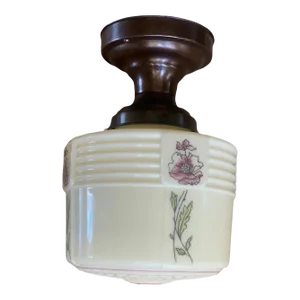 1930s Painted Custard Shade on Bronze Flush Mount