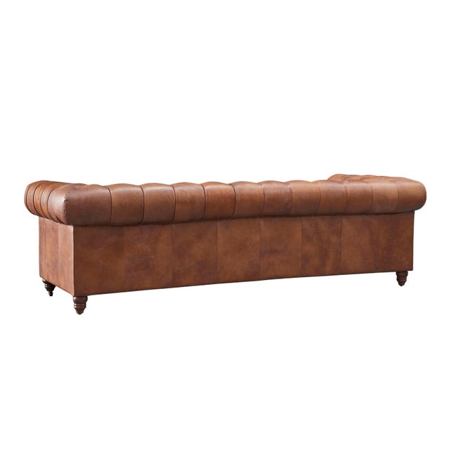 Italian Century Chesterfield Sofa - Bark Brown Leather | Crafters and Weavers For Sale - Image 3 of 9