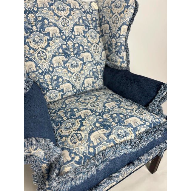 Elephant Print Wingback Chair with Fringe Trim For Sale - Image 12 of 12