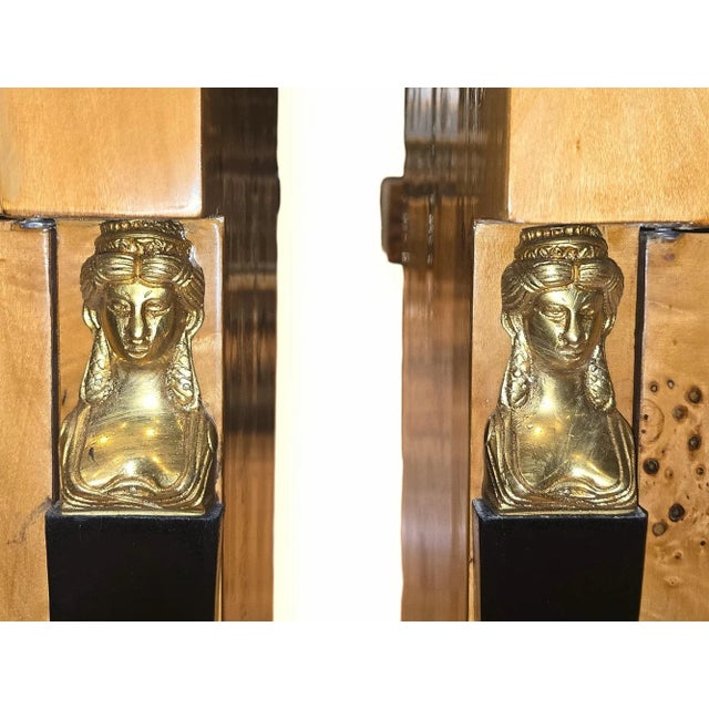 Wood Pair of Egyptian Revival Style Burled Veneer Side Tables / Commodes For Sale - Image 7 of 10