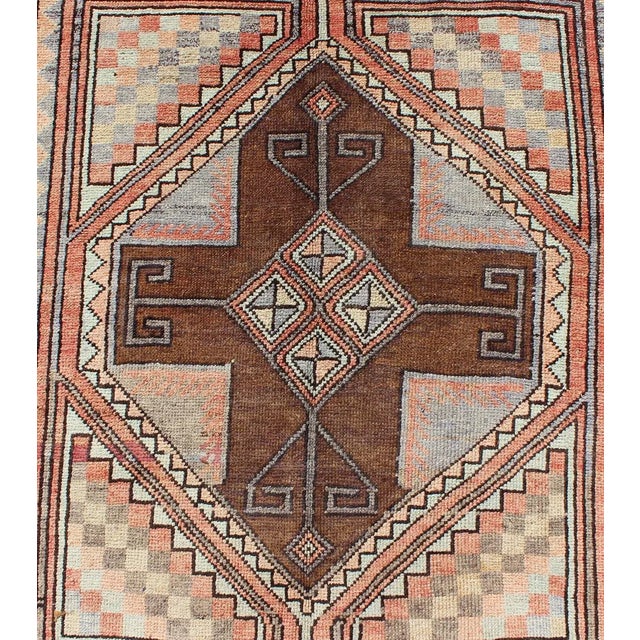 Multicolored Vintage Long Turkish Oushak Runner With Cross Shapes Design For Sale In Atlanta - Image 6 of 10