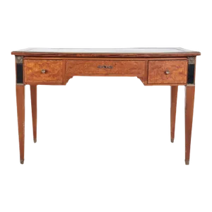 Early 20th Century French Empire Brass Mounted Burl Walnut Bureau Plat Writing Table