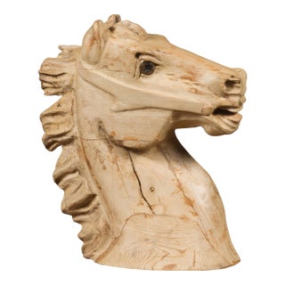 1940s American Carved Wooden Horse Head Fragment with Weathered Patina For Sale