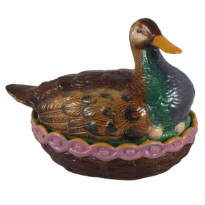 19th Century English Majolica Duck Tureen