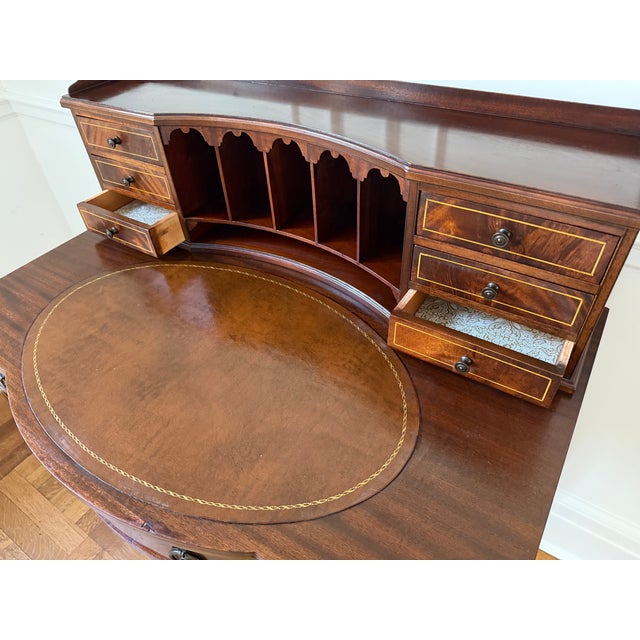 Wood Early 20th Century Flint & Horner Mahogany Inlaid Writing Desk For Sale - Image 7 of 17