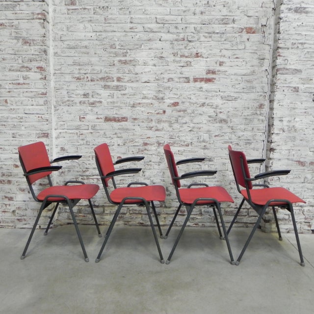4 nice sturdy stackable chairs for the dining table or desk. Dimensions per seat: Height: 80 cm. Width: 54 cm. Depth: 54...