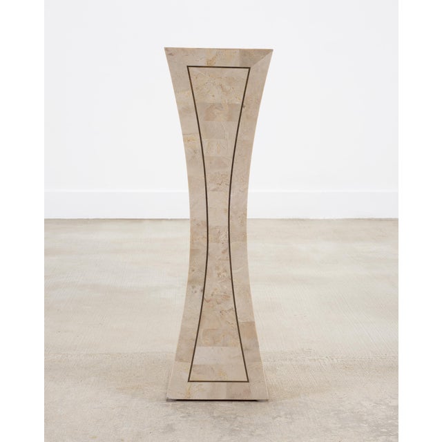 Modern Tessellated Stone Brass Pedestal Stand Maitland Smith Style For Sale - Image 3 of 18