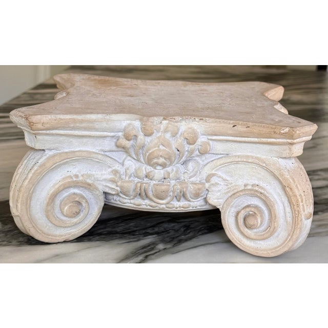 Presenting a Restoration Hardware style pedestal in Corithian capital motif. Ideal for elevating an object of importance,...