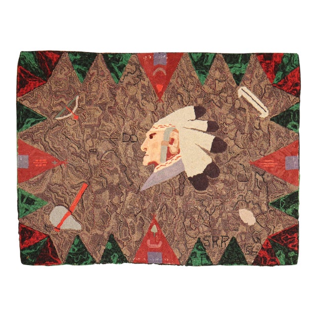 Mid 20th Century Native American Hooked Rug For Sale
