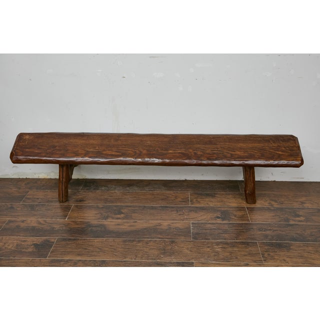 Rustic American Pine Bench with A-Frame Base, Long 20th-Century Design For Sale - Image 9 of 9