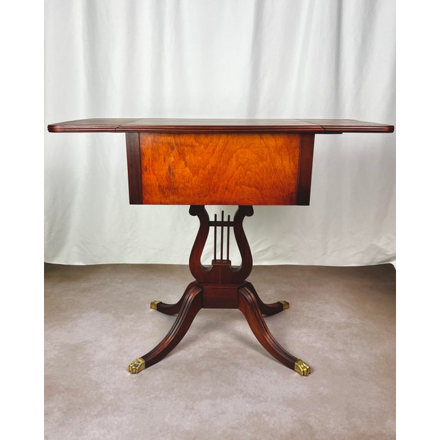 Early 20th Century Duncan Phyfe Revival Lyre Pedestal Mahogany Pembroke Side Table For Sale In Portland, OR - Image 6 of 12
