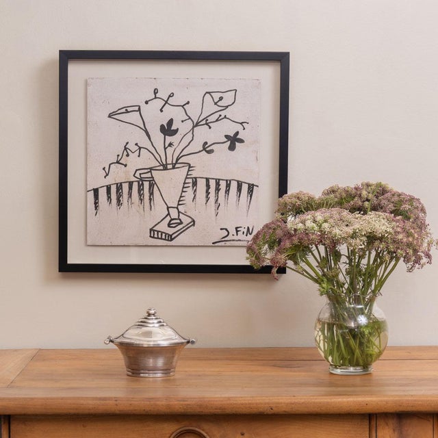 Stunning and rare vintage original still life drawing by artist José Fin, from Spain, 1950s. Drawing depicts a floral...