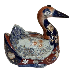 Vintage Chinese Porcelain Imari Gilt Floral Large Goose Duck Tureen